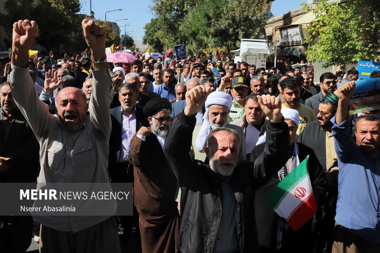 حمایت کردستانی‌ها از جوانان فلسطینی با فریاد «مرگ براسرائیل»