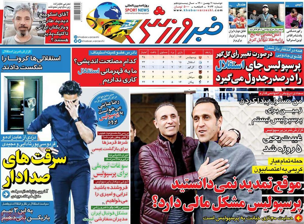 روزنامه‌های ورزشی دوشنبه ۱۱ بهمن ۱۴۰۰