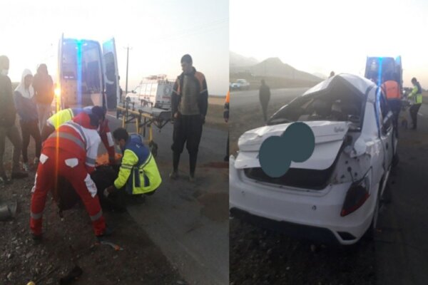 یک فوتی و دو مصدوم بر اثر واژگونی خودرو ساینا درمسیر قروه- همدان